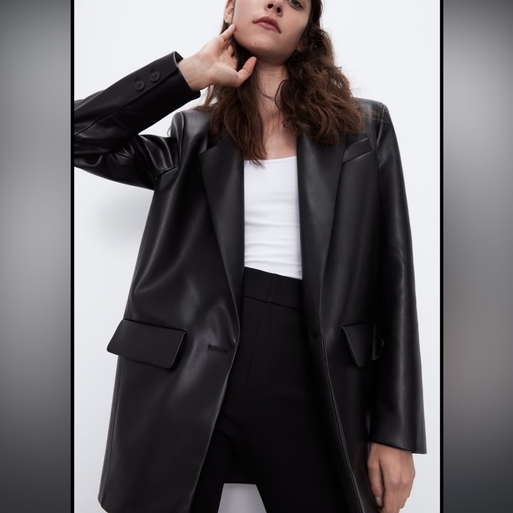 zara faux leather blazer
